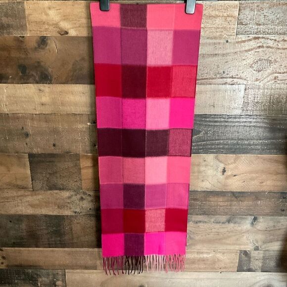 Cashmink Scarf Fringe Edge Acrylic Pink Purple Square Weave Width 12” Length 71” - Picture 6 of 8